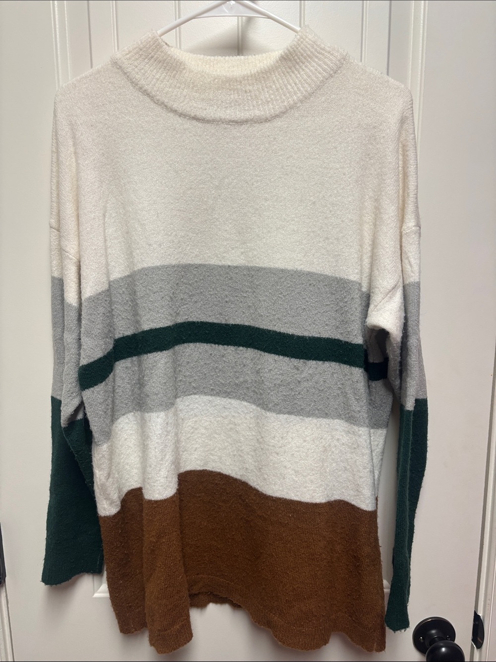 Urban Outfitters Cream, Gray, Forest Green & Brown Striped Oversized Sweater